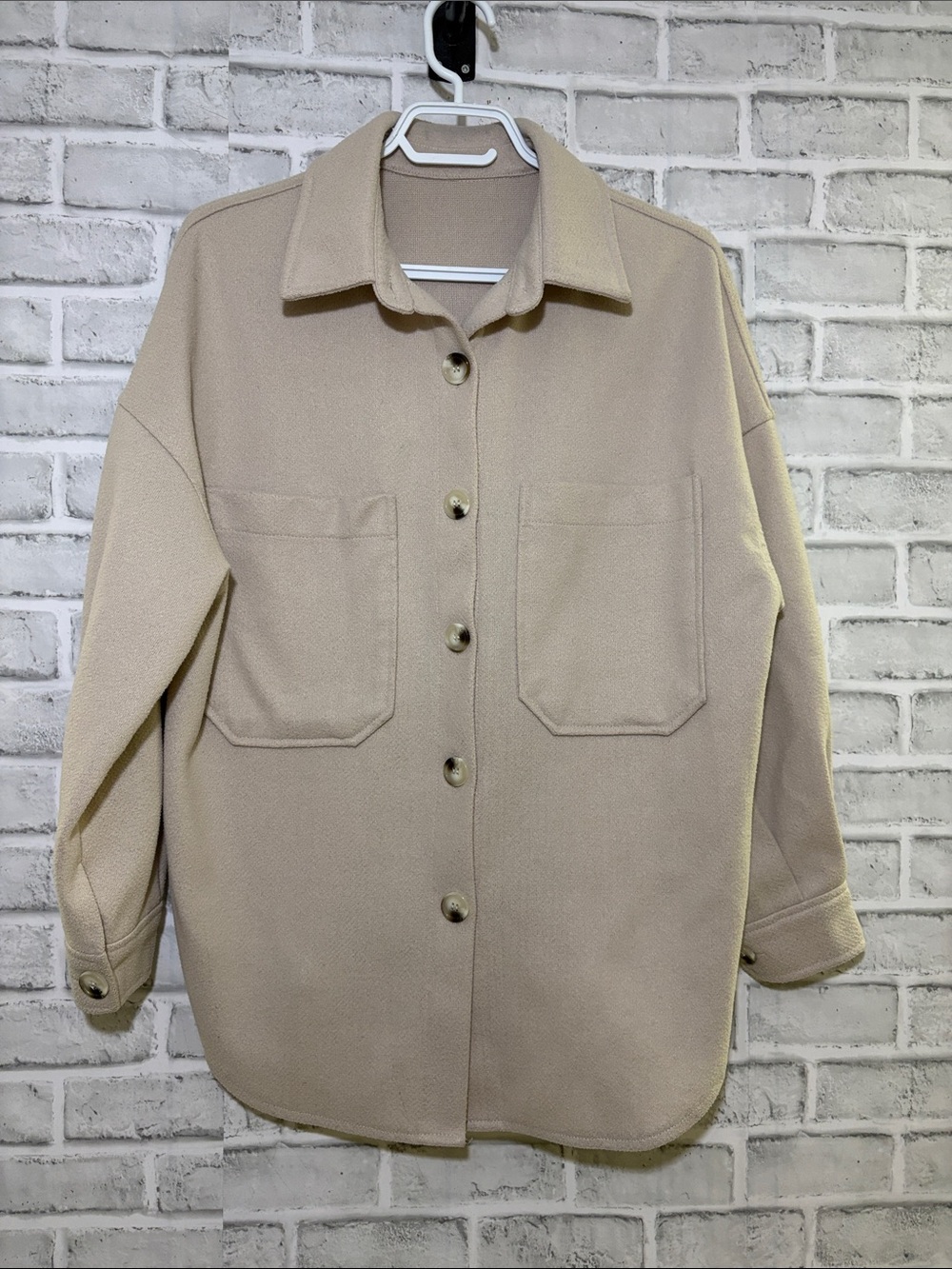 SHEIN Taupe Button-Front Utility Shacket, size small